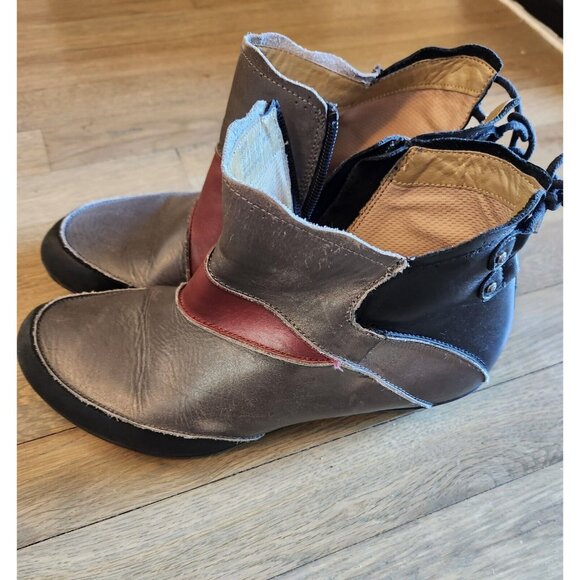 Women's Aetrex Sz 9M Leather Ankle Boots Gray Black Booties EE907W Patchwork - Picture 7 of 16